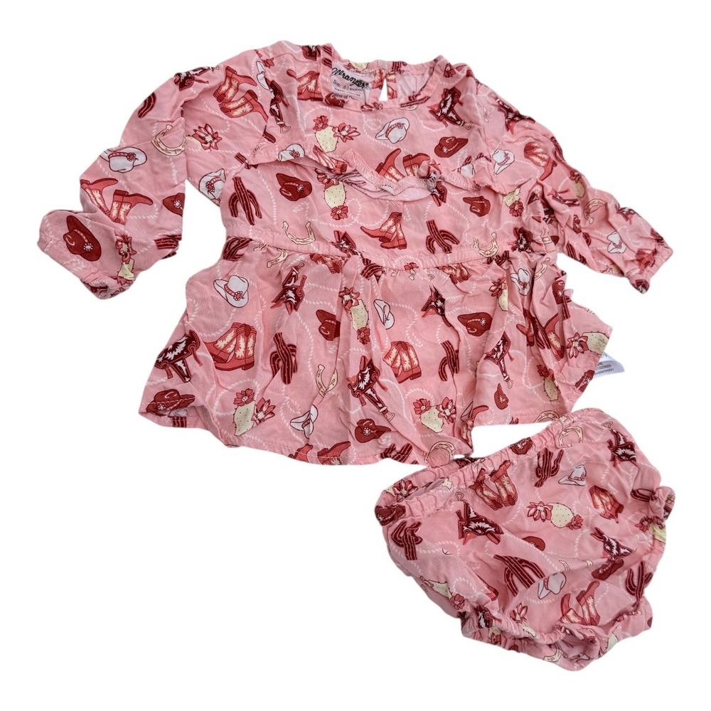 Wrangler Baby Girl 0-3M Pink Western Print Peplum Top and Bloomer Set Viscose